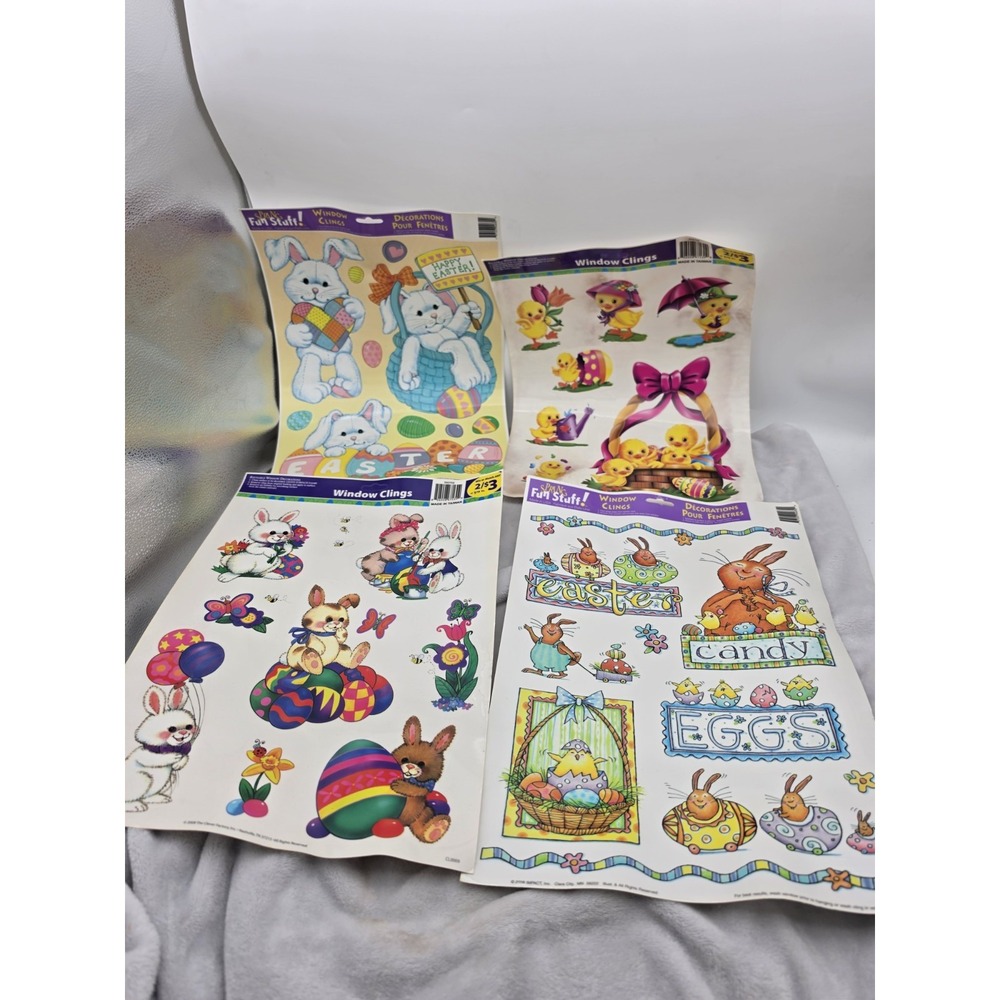 Vtg Nos 2008 & 2002 4 Easter Reusable Static Window Clings - All Different